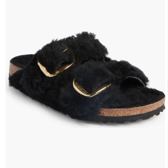Birkenstock Shoes - Arizona Big Buckle Genuine Shearling Slide Sandal (Women)